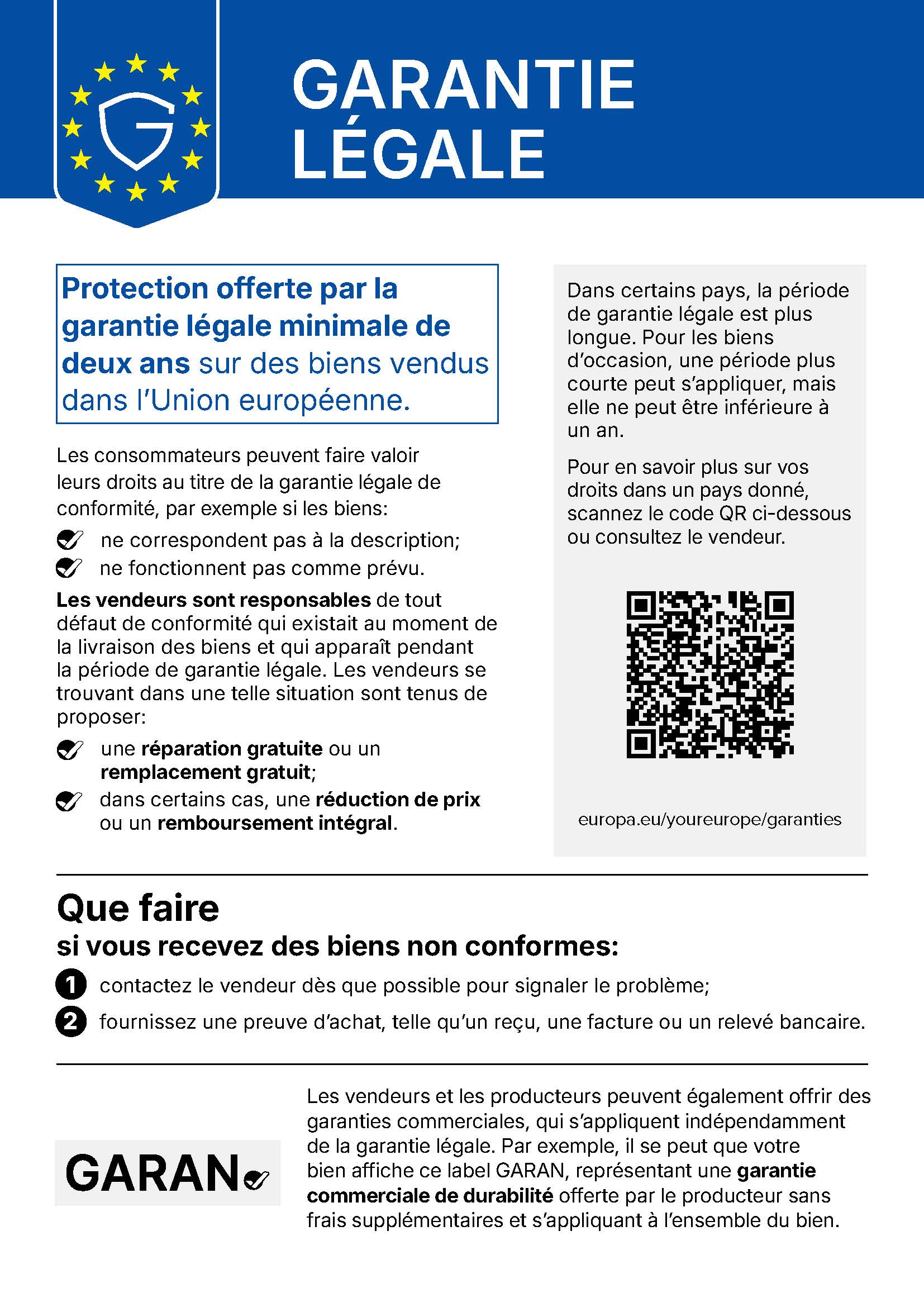 Vos droits relatifs à la garantie légale